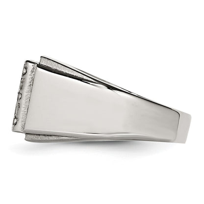 Stainless Steel Polished Black Enameled Dad Cz Ring