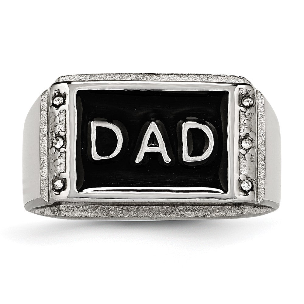 Stainless Steel Polished Black Enameled Dad Cz Ring