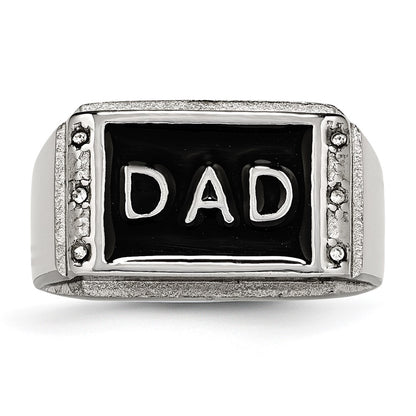 Stainless Steel Polished Black Enameled Dad Cz Ring