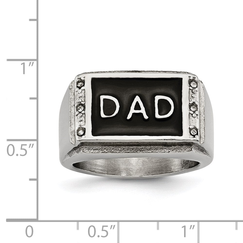 Stainless Steel Polished Black Enameled Dad Cz Ring