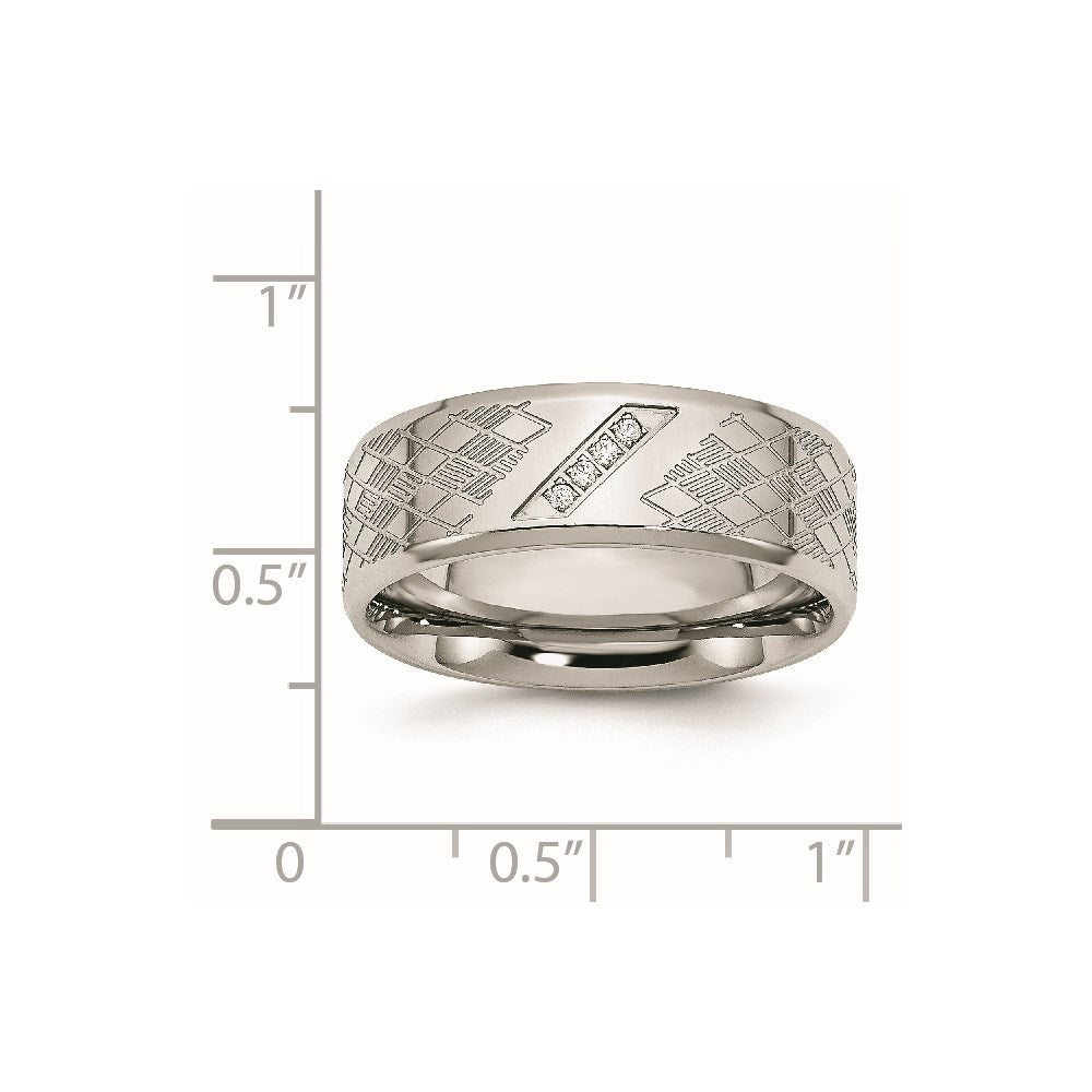Stainless Steel Polished And Textured Cz 8mm Band