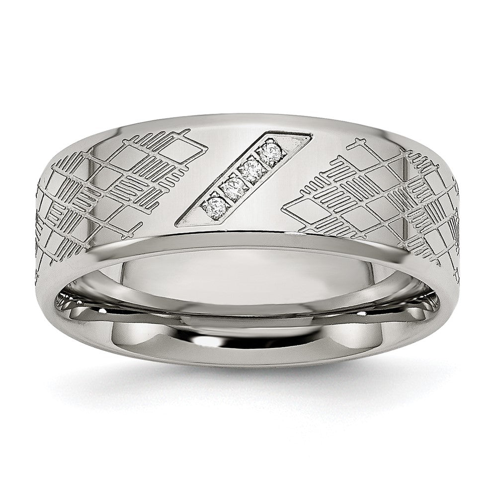 Stainless Steel Polished And Textured Cz 8mm Band