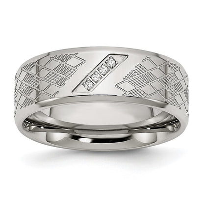 Stainless Steel Polished And Textured Cz 8mm Band