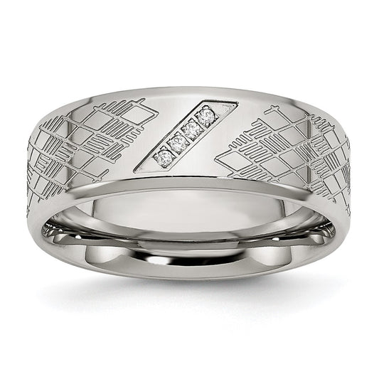 Stainless Steel Polished And Textured Cz 8mm Band