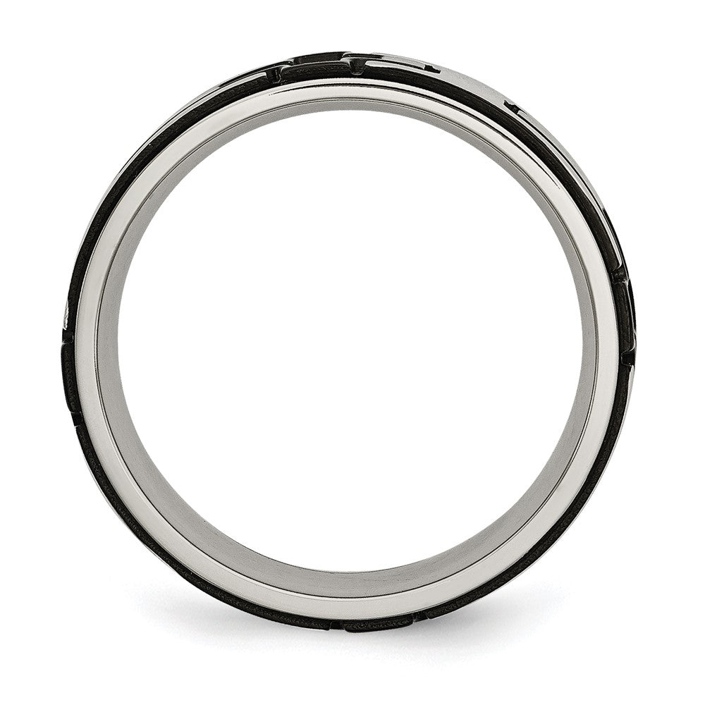 Stainless Steel Polished Black Ip Plated With Cz Cross 8mm Band