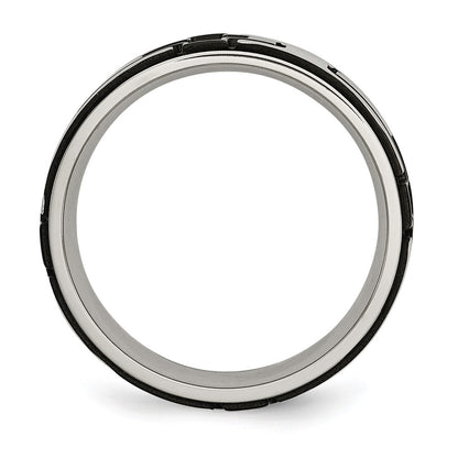 Stainless Steel Polished Black Ip Plated With Cz Cross 8mm Band