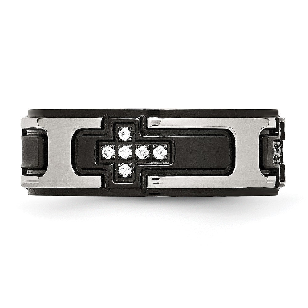 Stainless Steel Polished Black Ip Plated With Cz Cross 8mm Band