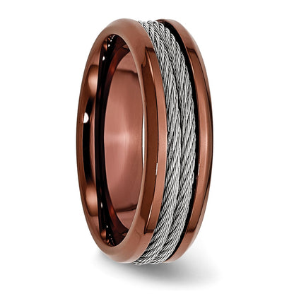 Stainless Steel Ridged Edge Brown Ip Plated Cable 7mm Band