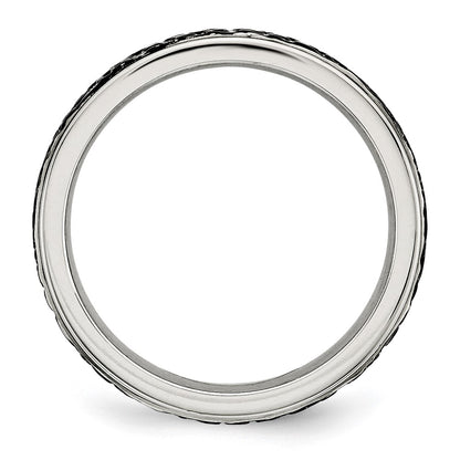 Stainless Steel Polished And Textured Black Ip Plated 8mm Band