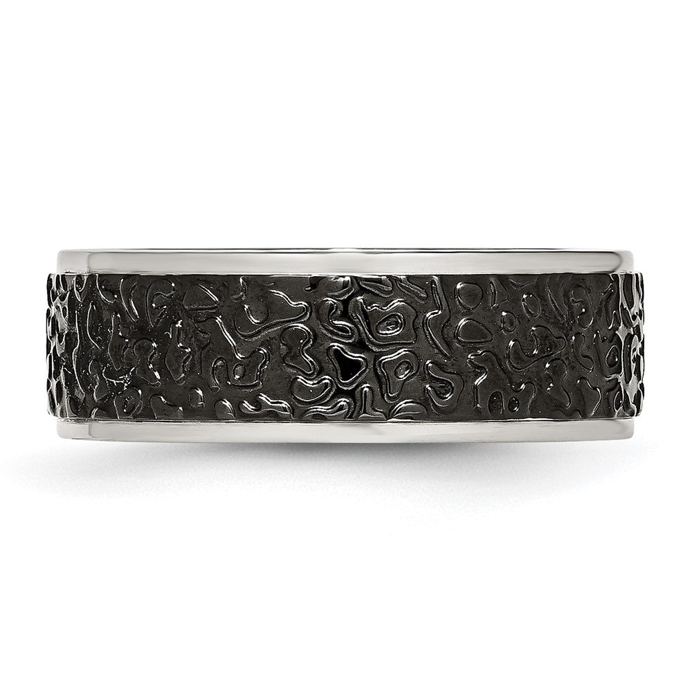 Stainless Steel Polished And Textured Black Ip Plated 8mm Band