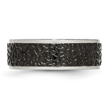 Stainless Steel Polished And Textured Black Ip Plated 8mm Band