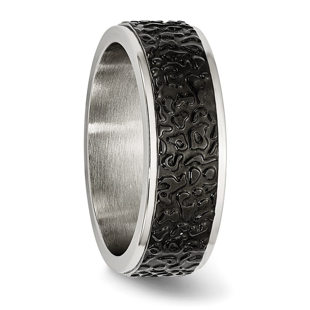 Stainless Steel Polished And Textured Black Ip Plated 8mm Band