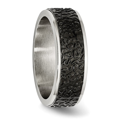 Stainless Steel Polished And Textured Black Ip Plated 8mm Band