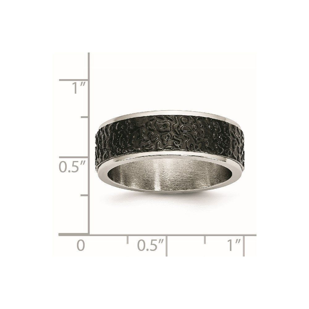 Stainless Steel Polished And Textured Black Ip Plated 8mm Band