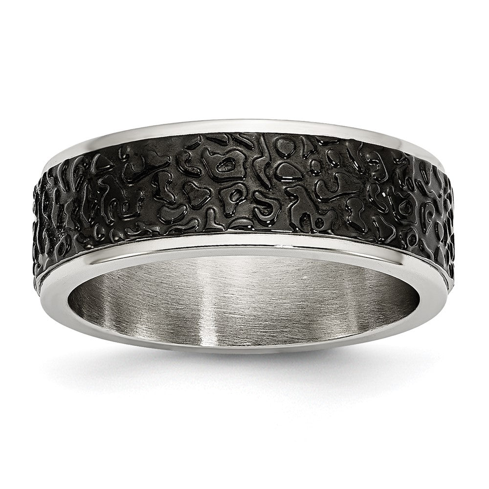 Stainless Steel Polished And Textured Black Ip Plated 8mm Band