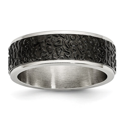 Stainless Steel Polished And Textured Black Ip Plated 8mm Band