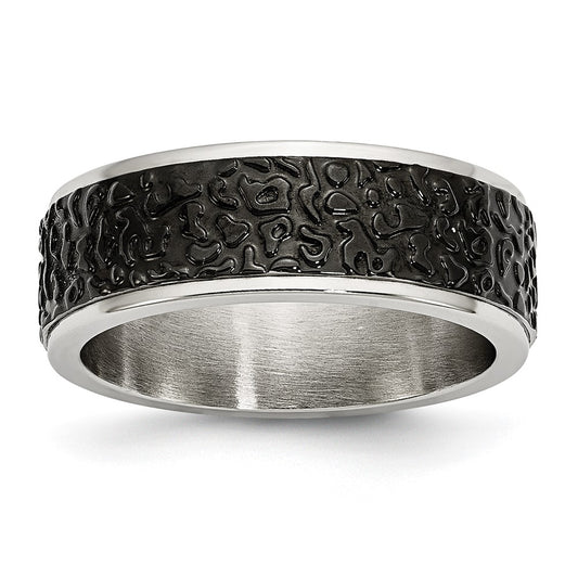 Stainless Steel Polished And Textured Black Ip Plated 8mm Band