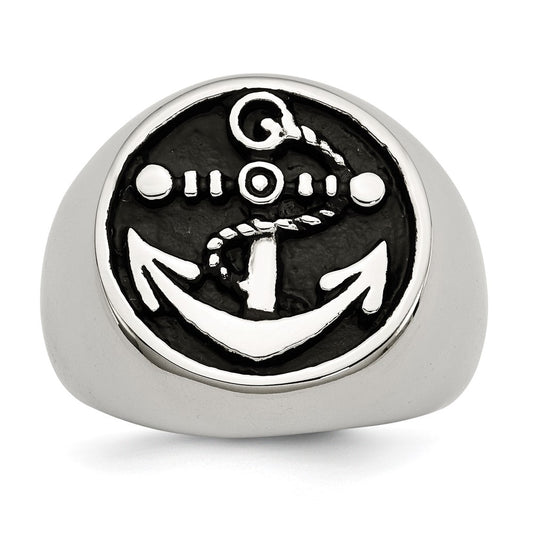 Stainless Steel Antiqued And Polished Anchor Ring
