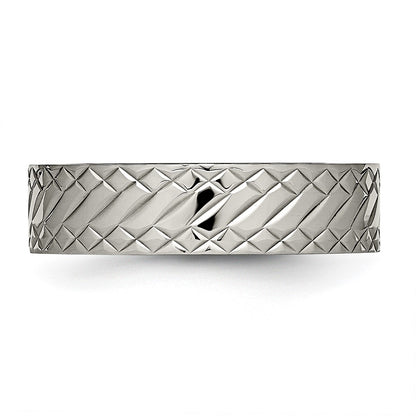 Stainless Steel Polished And Textured Criss Cross Design 6mm Band