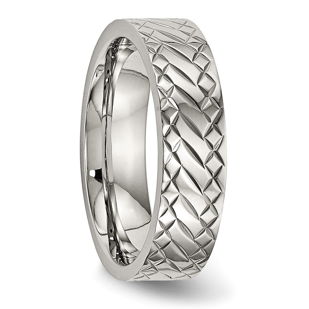 Stainless Steel Polished And Textured Criss Cross Design 6mm Band