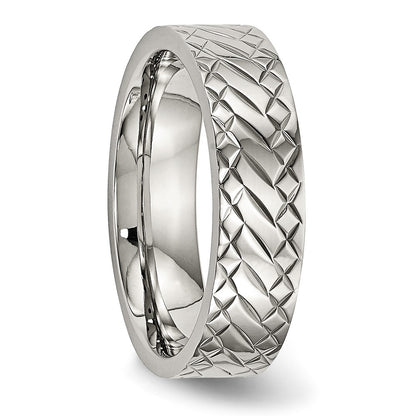 Stainless Steel Polished And Textured Criss Cross Design 6mm Band