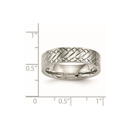 Stainless Steel Polished And Textured Criss Cross Design 6mm Band