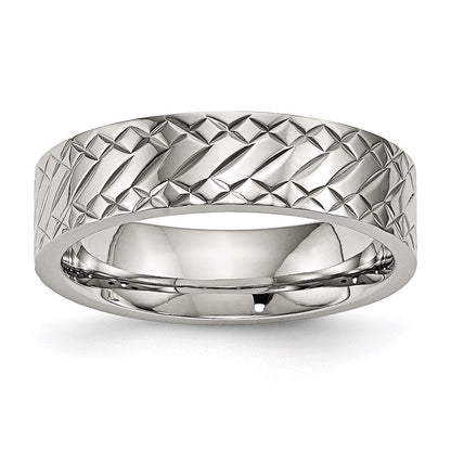 Stainless Steel Polished And Textured Criss Cross Design 6mm Band