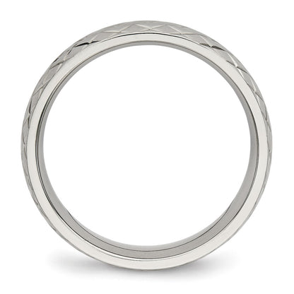 Stainless Steel Polished And Textured Criss Cross Design 6mm Band