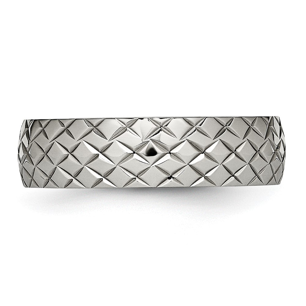 Stainless Steel Polished And Textured Criss Cross Design 6mm Band