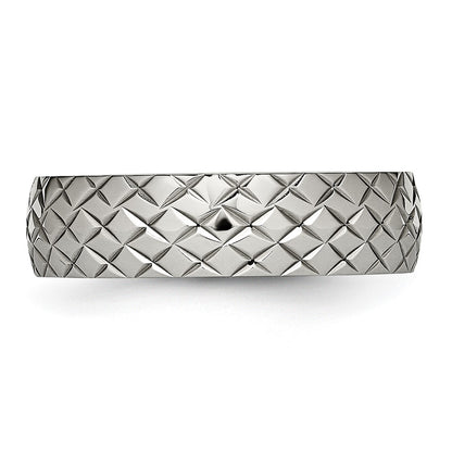Stainless Steel Polished And Textured Criss Cross Design 6mm Band