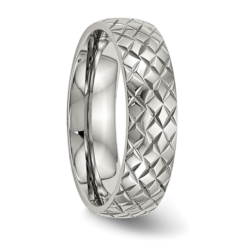 Stainless Steel Polished And Textured Criss Cross Design 6mm Band