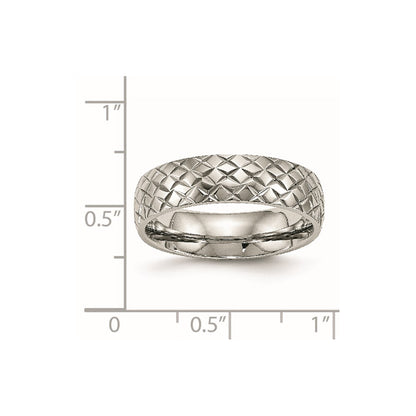 Stainless Steel Polished And Textured Criss Cross Design 6mm Band