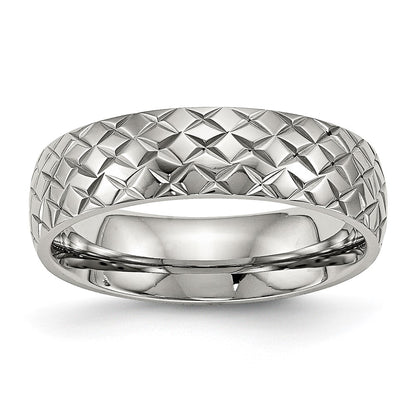 Stainless Steel Polished And Textured Criss Cross Design 6mm Band