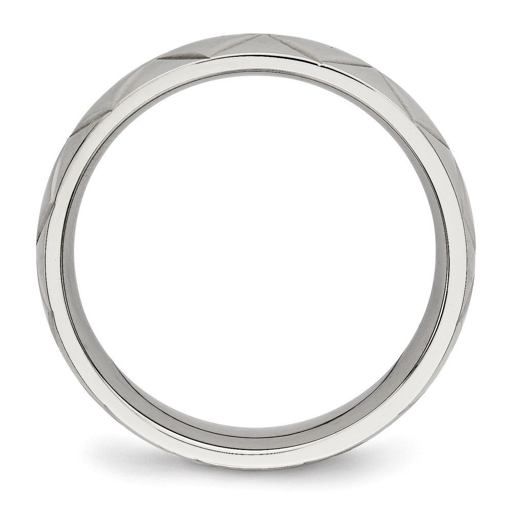 Stainless Steel Polished And Diamond Cut Criss Cross Design 6mm Band