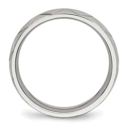 Stainless Steel Polished And Diamond Cut Criss Cross Design 6mm Band
