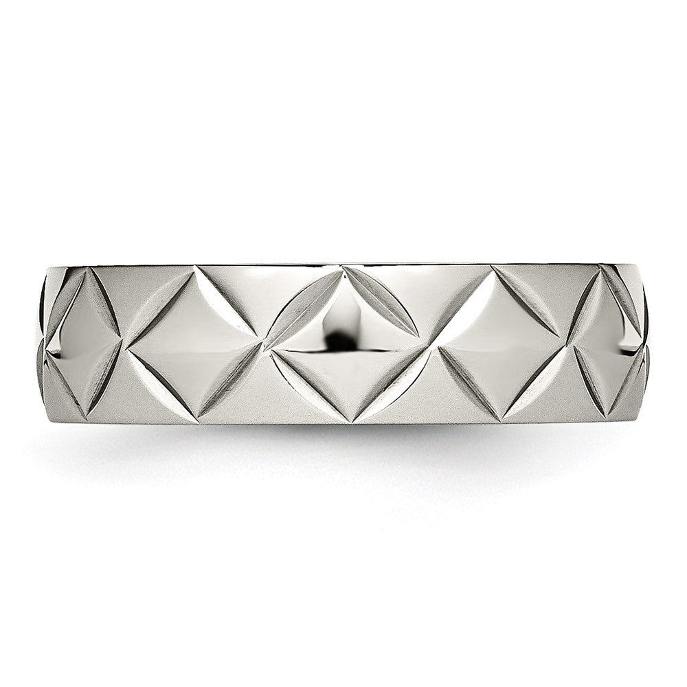 Stainless Steel Polished And Diamond Cut Criss Cross Design 6mm Band