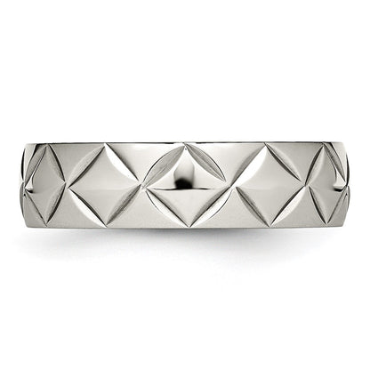 Stainless Steel Polished And Diamond Cut Criss Cross Design 6mm Band