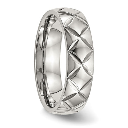 Stainless Steel Polished And Diamond Cut Criss Cross Design 6mm Band