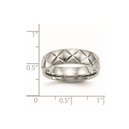 Stainless Steel Polished And Diamond Cut Criss Cross Design 6mm Band