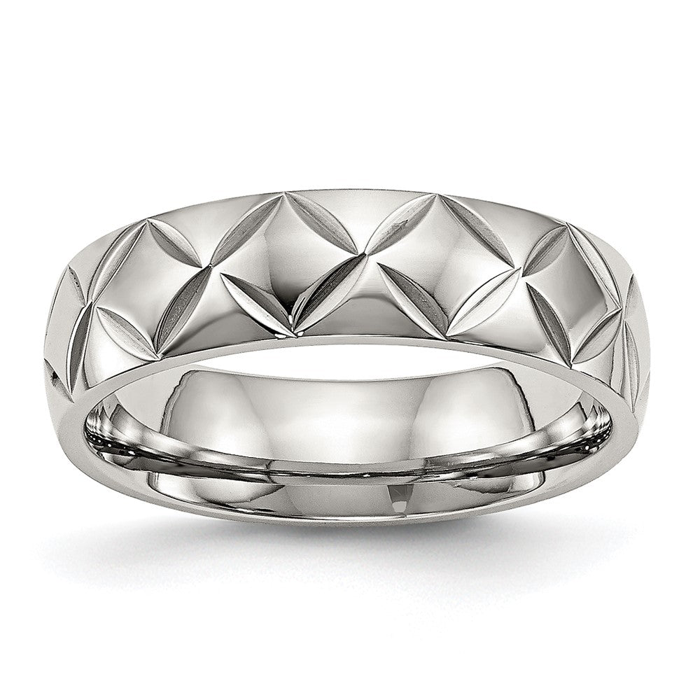 Stainless Steel Polished And Diamond Cut Criss Cross Design 6mm Band