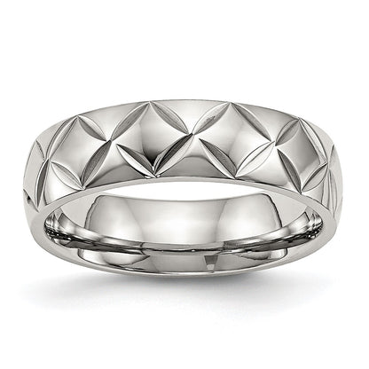 Stainless Steel Polished And Diamond Cut Criss Cross Design 6mm Band
