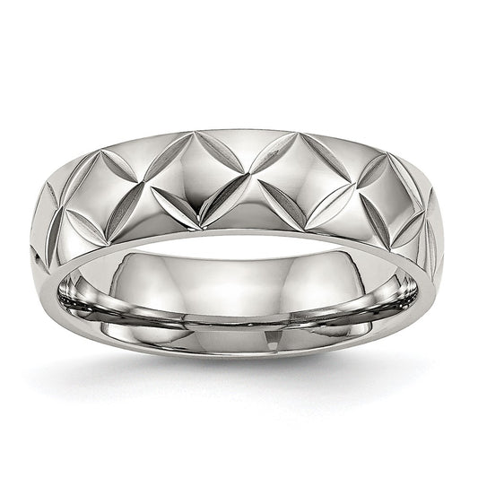 Stainless Steel Polished And Diamond Cut Criss Cross Design 6mm Band