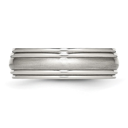 Stainless Steel Polished Brushed Center 7mm Ridged Edge Band