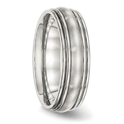 Stainless Steel Polished Brushed Center 7mm Ridged Edge Band