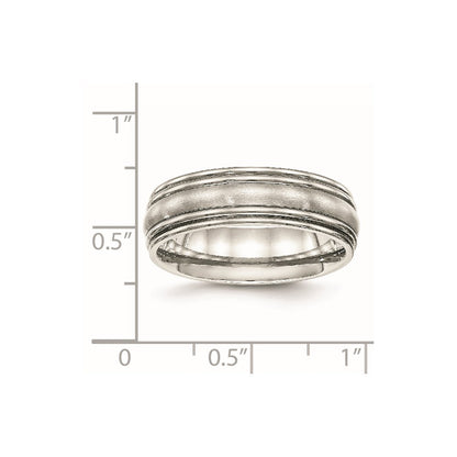 Stainless Steel Polished Brushed Center 7mm Ridged Edge Band