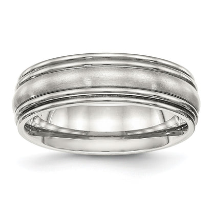 Stainless Steel Polished Brushed Center 7mm Ridged Edge Band