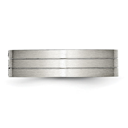 Stainless Steel Brushed Cz 6mm Grooved Band