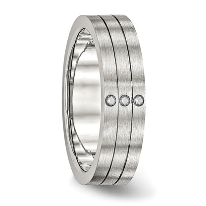 Stainless Steel Brushed Cz 6mm Grooved Band