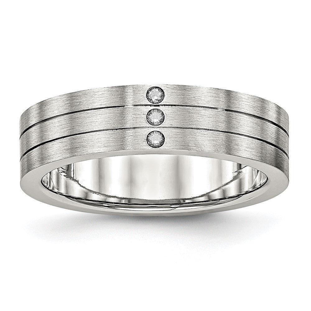 Stainless Steel Brushed Cz 6mm Grooved Band