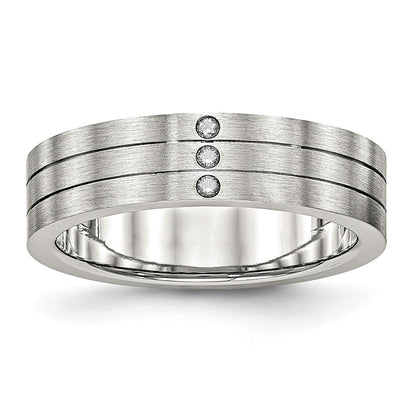 Stainless Steel Brushed Cz 6mm Grooved Band